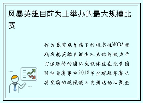 风暴英雄目前为止举办的最大规模比赛